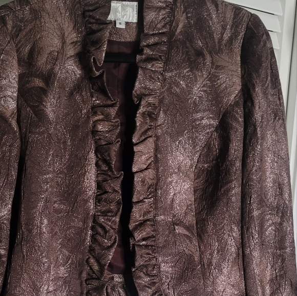 Alberto Makali Vintage Ruffled Victorian Leaf Purple Brown Open Jacket Size 6 - Picture 5 of 6